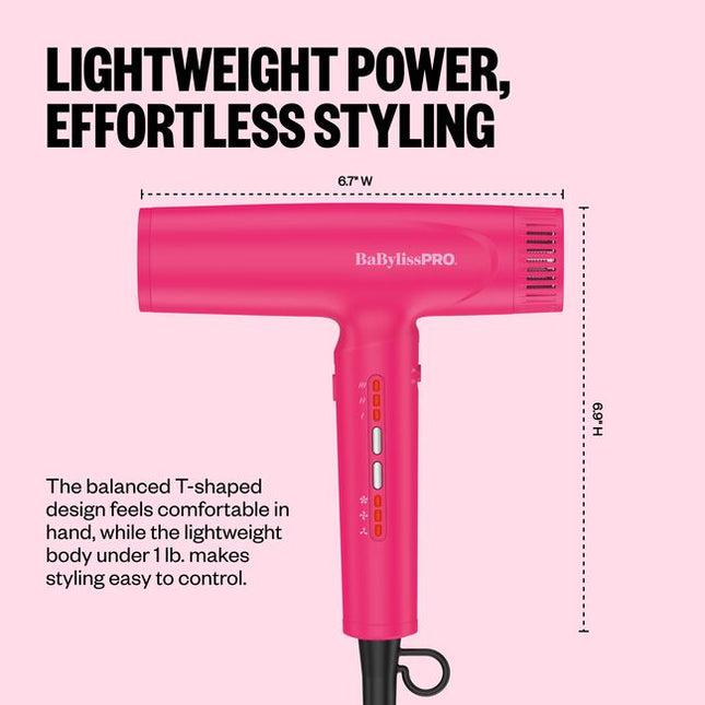 The Nano Titanium Light Ionic High-Speed Dryer by BaBylissPRO offers maximum smoothness and shine. T-shape design, fast airflow &amp; weighs under 1 lb. Now in a LIMITED EDITION Pink!