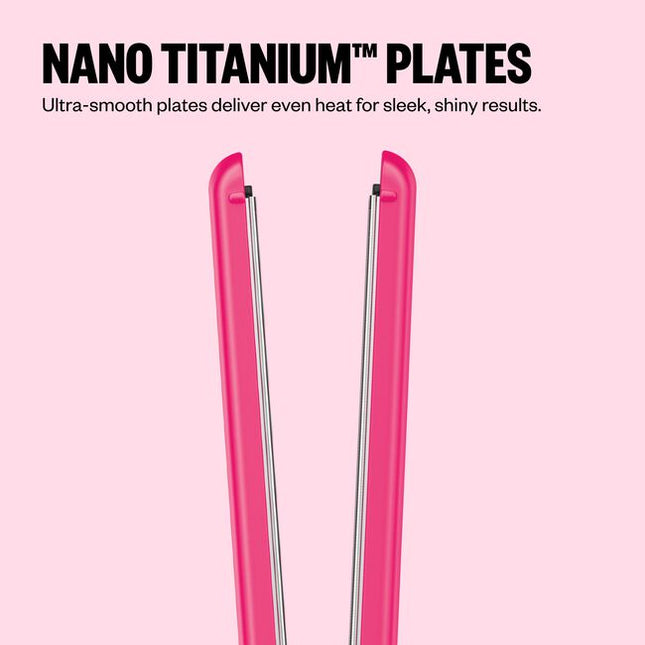 Limited Edition Pink Digital Ultra-Thin 1 Inch Flat Iron delivers even heat for sleek, shiny results with ultra-smooth Nano Titanium plates.