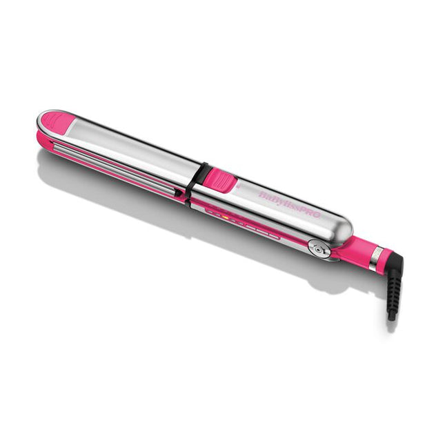 BaBylissPRO Limited Edition Pink Prima3000 1.25 Inch Styling Iron is a versatile tool that can curl, straighten, and wave hair while instantly smoothing for glossy results.