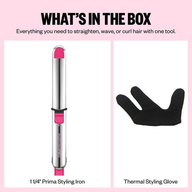 BaBylissPRO Limited Edition Pink Prima3000 1.25 Inch Styling Iron is a versatile tool that can curl, straighten, and wave hair while instantly smoothing for glossy results.