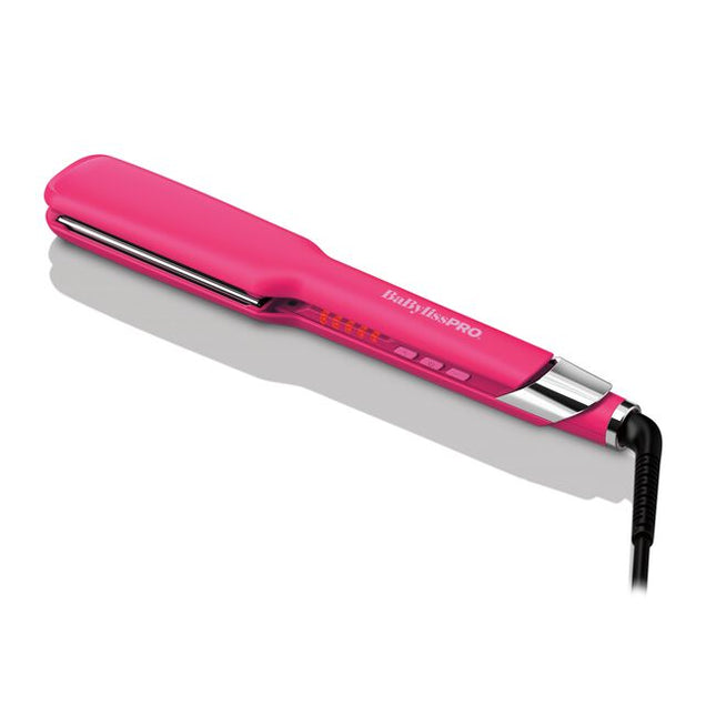 The BaBylissPRO Nano Titanium 1 1/2" Ultra-Sleek Hair Straightener is designed to deliver fast, high-heat smoothing power. Equipped with an advanced ceramic heater, this flat iron heats up instantly and maintains consistent temperatures up to 450°F, allowing you to smooth medium-to-long hair—even thick and coarse textures—quickly and with fewer passes.
