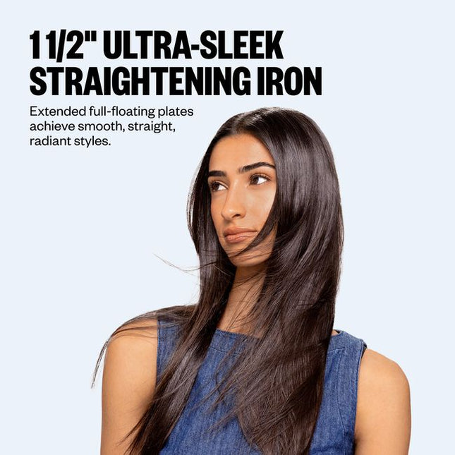 The BaBylissPRO Nano Titanium 1 1/2" Ultra-Sleek Hair Straightener is designed to deliver fast, high-heat smoothing power. Equipped with an advanced ceramic heater, this flat iron heats up instantly and maintains consistent temperatures up to 450°F, allowing you to smooth medium-to-long hair—even thick and coarse textures—quickly and with fewer passes.