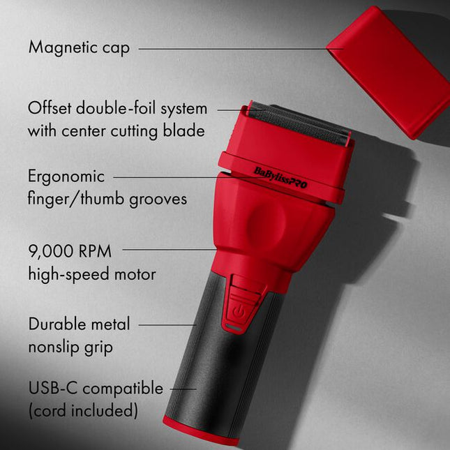The Limited Edition Red CoreFX Foil Shaver is made for professionals who appreciate long-lasting ergonomic tools, including everyday users who want reliability and comfort. COREFX Shaver features new waterproof housing, hypoallergenic Titanium Double Foil, metal grip, high-speed motor, lithium-ion battery and cordless charging.