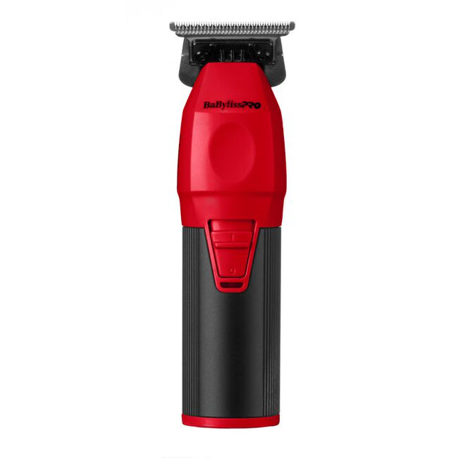 The Limited Edition Red COREFX Trimmer features a Black Graphite Deep-Tooth T-Blade, metal grip, high-speed motor, lithium-ion battery and cordless charging.