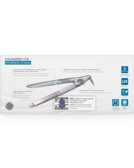 The market’s first electromagnetic flat iron, ergonomically designed to reduce hand strain while delivering even tension and heat transfer with every pass. Activate the electromagnet and adjust tension to suit all hair types. With one click, the magnet adds up to 8 lbs of force, ensuring no strands slip—perfect for precise styling and professional straightening treatments.