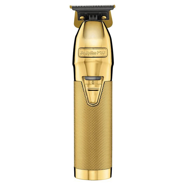 GoldFX is a professional, all-metal, cord/cordless lithium outlining trimmer. Featuring an exposed T-blade with 360 degree views, making this the first of a kind! The perfect tool for crispy edge-ups, hard lines, and all other detail work. Welcome to the new gold standard of outlining trimmers.