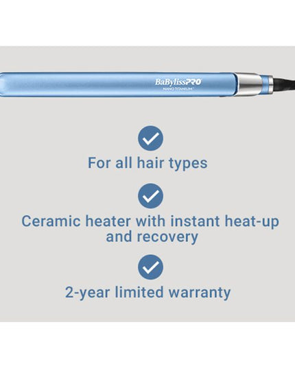 Extended length (4.5" long), full floating plates for faster straightening. Even heat transfer from 1” Nano Titanium plates leave hair smooth, sleek, and shiny.