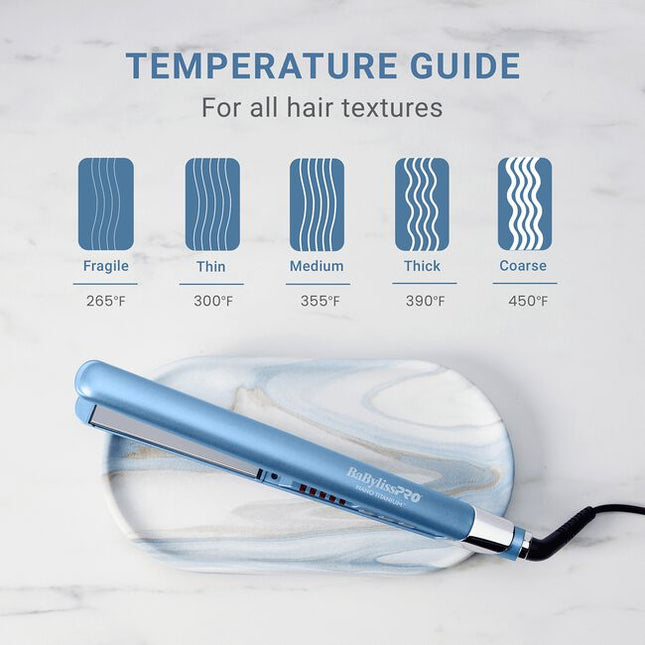 Extended length (4.5" long), full floating plates for faster straightening. Even heat transfer from 1” Nano Titanium plates leave hair smooth, sleek, and shiny.