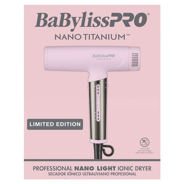 The Nano Titanium Light Ionic High-Speed Dryer by BaBylissPRO offers maximum smoothness and shine. T-shape design, fast airflow & weighs under 1 lb. Now in a LIMITED EDITION pink!