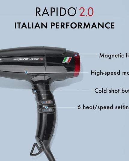 Experience the best of both worlds: Same high performance of our #1 best-selling Italian-made Rapido hair dryer, now in a sleek silhouette. Redesigned Heater with High-Speed BLDC motor for optimized performance.