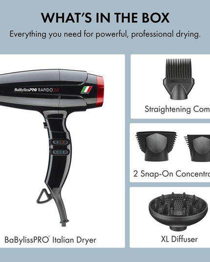Experience the best of both worlds: Same high performance of our #1 best-selling Italian-made Rapido hair dryer, now in a sleek silhouette. Redesigned Heater with High-Speed BLDC motor for optimized performance.