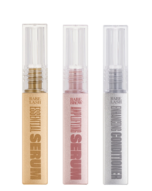 Get longer, fuller-looking lashes and fuller-looking brows in just weeks with this powerhouse mini set of best-selling treatments. Perfect for trial or travel, this trio includes our Essential Lash Serum, Enhancing Lash Conditioner, and Amplifying Brow Serum — each designed to nourish, strengthen, and enhance natural lashes and brows.
