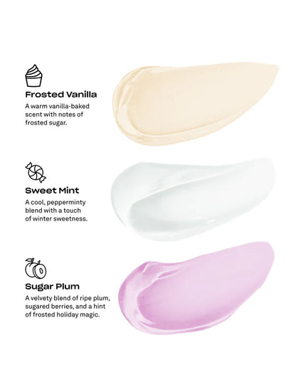 Pamper your pout this season with our limited-edition Lip Mask Minis Trio - featuring three nostalgic, holiday-inspired fragrances that smell like irresistible seasonal treats.