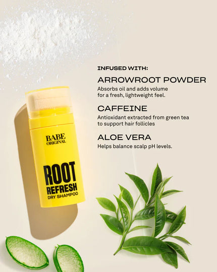 Need a quick hair refresh? Meet Root Refresh Dry Shampoo Powder: Your new go-to for instantly absorbing oil and grease, leaving your hair looking clean, voluminous, and ready for anything.