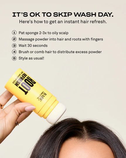 Need a quick hair refresh? Meet Root Refresh Dry Shampoo Powder: Your new go-to for instantly absorbing oil and grease, leaving your hair looking clean, voluminous, and ready for anything.