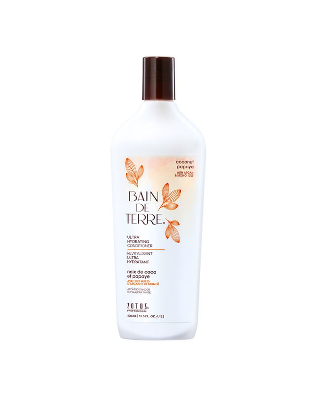 Bain de Terre's Coconut Papaya Conditioner richly conditions & hydrates overly dry, damaged hair. Lavishes hair in beautifying oils & lush botanical scents for soft, sumptuous, silky hair. Paraben-free. Color-safe.