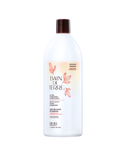 Bain de Terre's Coconut Papaya Conditioner richly conditions & hydrates overly dry, damaged hair. Lavishes hair in beautifying oils & lush botanical scents for soft, sumptuous, silky hair. Paraben-free. Color-safe.