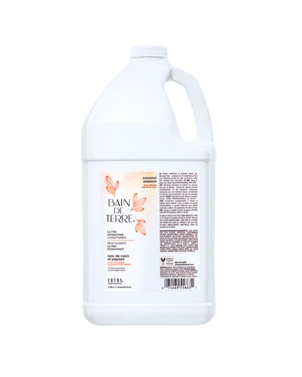Bain de Terre's Coconut Papaya Conditioner richly conditions & hydrates overly dry, damaged hair. Lavishes hair in beautifying oils & lush botanical scents for soft, sumptuous, silky hair. Paraben-free. Color-safe.