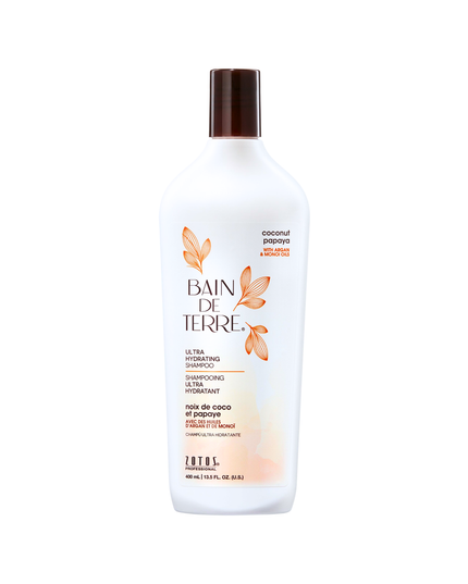 Bain de Terre's Coconut Papaya Shampoo luxuriously cleanses & hydrates overly dry, damaged hair. Lavishes hair in beautifying oils & lush botanical scents for soft, sumptuous, silky hair. Paraben-free. Color-safe.