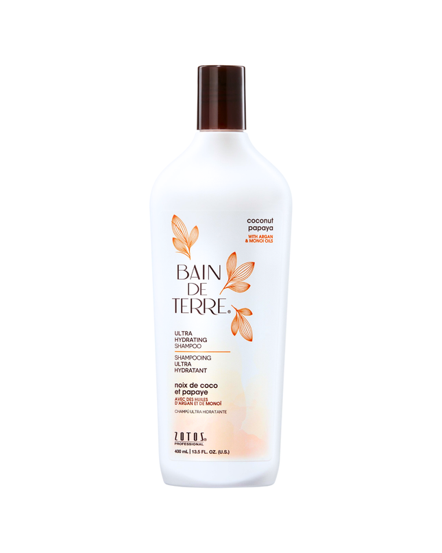 Bain de Terre's Coconut Papaya Shampoo luxuriously cleanses & hydrates overly dry, damaged hair. Lavishes hair in beautifying oils & lush botanical scents for soft, sumptuous, silky hair. Paraben-free. Color-safe.