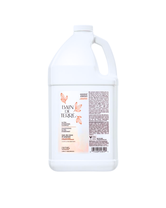 Bain de Terre's Coconut Papaya Shampoo luxuriously cleanses & hydrates overly dry, damaged hair. Lavishes hair in beautifying oils & lush botanical scents for soft, sumptuous, silky hair. Paraben-free. Color-safe.