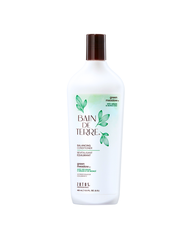 Bain de Terre's Green Meadow Balancing Conditioner richly conditions & balances normal to oily hair. Lavishes hair in beautifying oils & lush botanical scents for soft, sumptuous, silky hair. Paraben-free. Color-safe.
