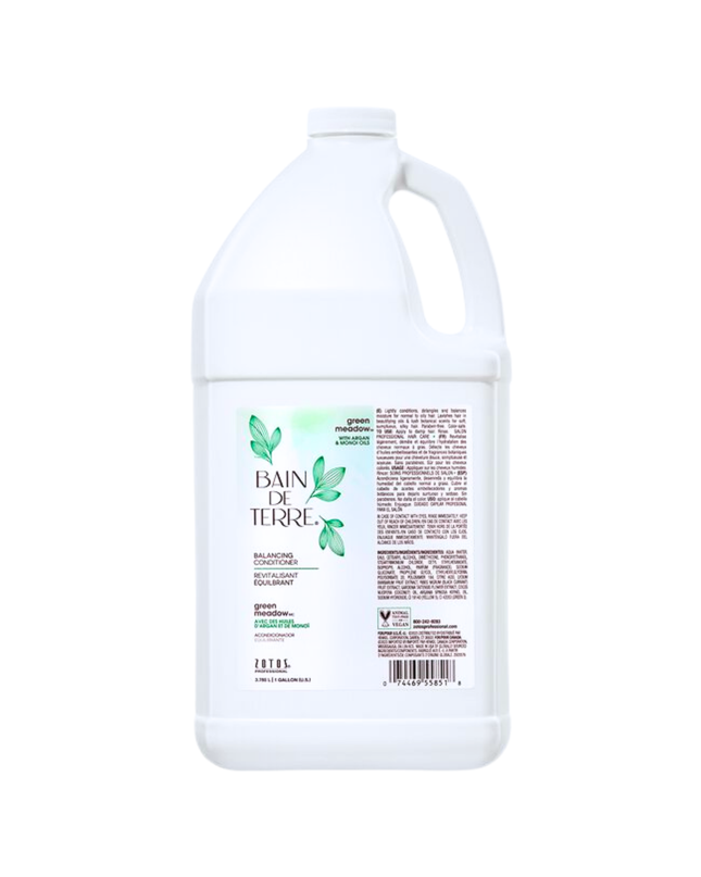 Bain de Terre's Green Meadow Balancing Conditioner richly conditions & balances normal to oily hair. Lavishes hair in beautifying oils & lush botanical scents for soft, sumptuous, silky hair. Paraben-free. Color-safe.