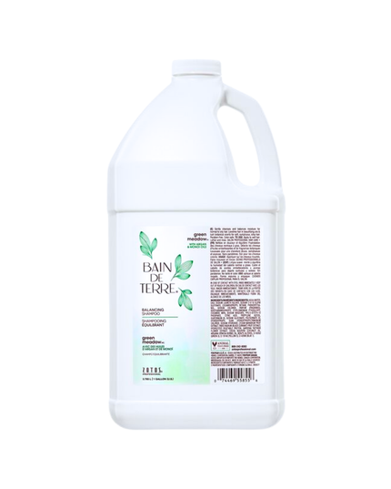 Bain de Terre's Green Meadow Balancing Shampoo luxuriously cleanses  balances normal to oily hair. Lavishes hair in beautifying oils & lush botanical scents for soft, sumptuous, silky hair. Paraben-free. Color-safe.