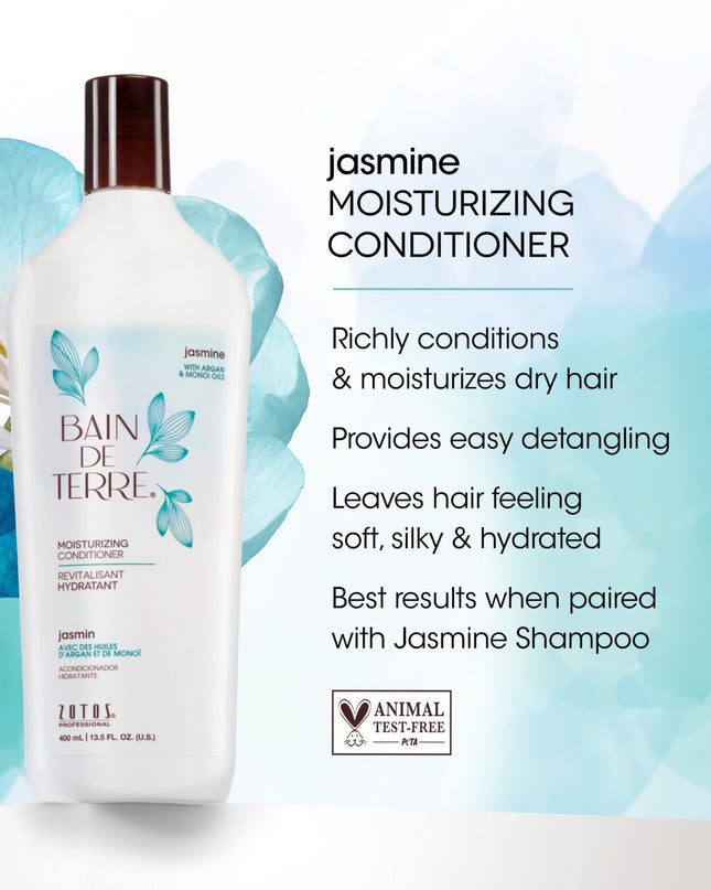 Bain de Terre's Jasmine Conditioner richly conditions & moisturizes dry hair. Lavishes hair in beautifying oils & lush botanical scents for soft, sumptuous, silky hair. Paraben-free. Color-safe.