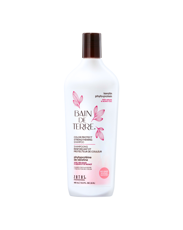 Bain de Terre's Keratin Phyto-Protein Strengthening Shampoo luxuriously cleanses & strengthens weak and damaged hair, making it 3X more resistant to breaking.* Promotes color retention up to 6 weeks.** Lavishes hair in beautifying oils & lush botanical scents for soft, sumptuous, silky hair. Paraben-free. Color-safe. 