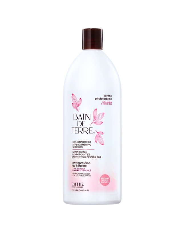 Bain de Terre's Keratin Phyto-Protein Strengthening Shampoo luxuriously cleanses & strengthens weak and damaged hair, making it 3X more resistant to breaking.* Promotes color retention up to 6 weeks.** Lavishes hair in beautifying oils & lush botanical scents for soft, sumptuous, silky hair. Paraben-free. Color-safe. 
