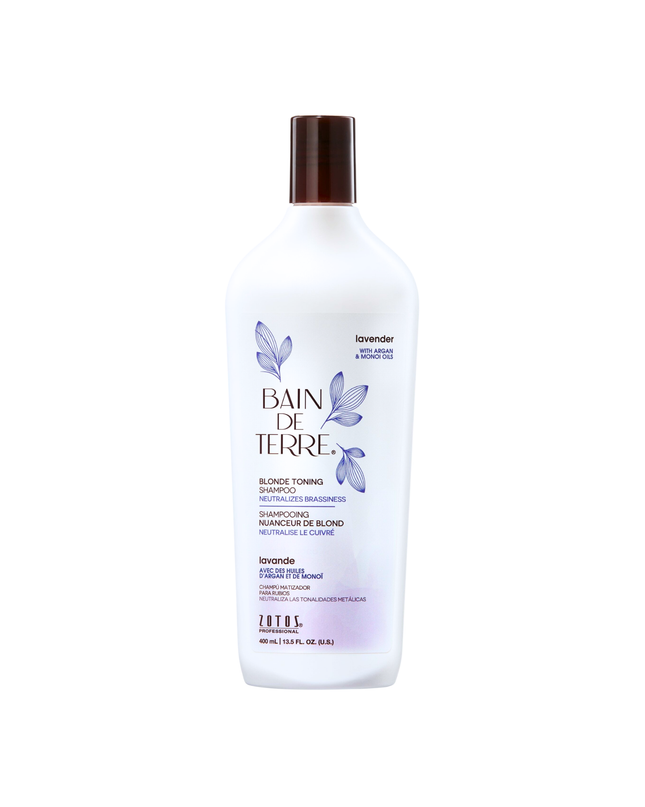 Bain de Terre's Lavender Blonde Toning Shampoo neutralizes brassy tones to illuminate blonde, highlighted, silver/gray or color-treated hair. Luxuriously cleanses & lavishes hair in beautifying oils & lush botanical scents for soft, sumptuous, shiny hair. Paraben-Free.