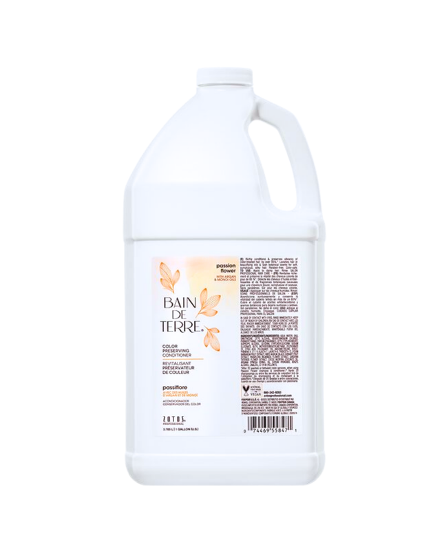 Bain de Terre's Passion Flower Color Preserving Conditioner richly conditions & preserves vibrancy of color-treated hair by 83%.* Lavishes hair in beautifying oils & lush botanical scents for soft, sumptuous, silky hair. Paraben-free. Color-safe. 