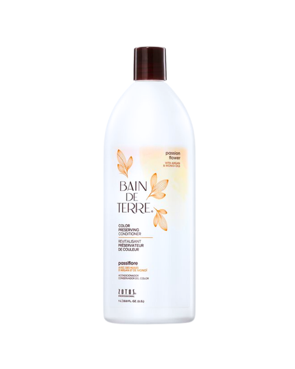 Bain de Terre's Passion Flower Color Preserving Conditioner richly conditions & preserves vibrancy of color-treated hair by 83%.* Lavishes hair in beautifying oils & lush botanical scents for soft, sumptuous, silky hair. Paraben-free. Color-safe. 