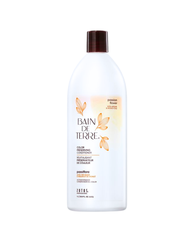 Bain de Terre's Passion Flower Color Preserving Conditioner richly conditions & preserves vibrancy of color-treated hair by 83%.* Lavishes hair in beautifying oils & lush botanical scents for soft, sumptuous, silky hair. Paraben-free. Color-safe. 