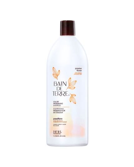 Bain de Terre's Passion Flower Shampoo luxuriously cleanses & preserves vibrancy of color-treated hair by 83%.* Lavishes hair in beautifying oils lush botanical scents for soft, sumptuous, silky hair. Paraben-free. Color-safe.