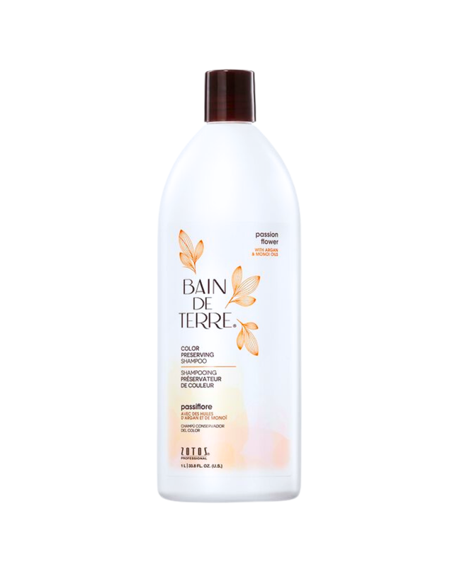 Bain de Terre's Passion Flower Shampoo luxuriously cleanses & preserves vibrancy of color-treated hair by 83%.* Lavishes hair in beautifying oils lush botanical scents for soft, sumptuous, silky hair. Paraben-free. Color-safe.