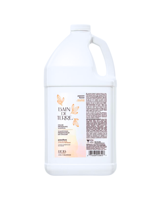 Bain de Terre's Passion Flower Shampoo luxuriously cleanses & preserves vibrancy of color-treated hair by 83%.* Lavishes hair in beautifying oils lush botanical scents for soft, sumptuous, silky hair. Paraben-free. Color-safe.