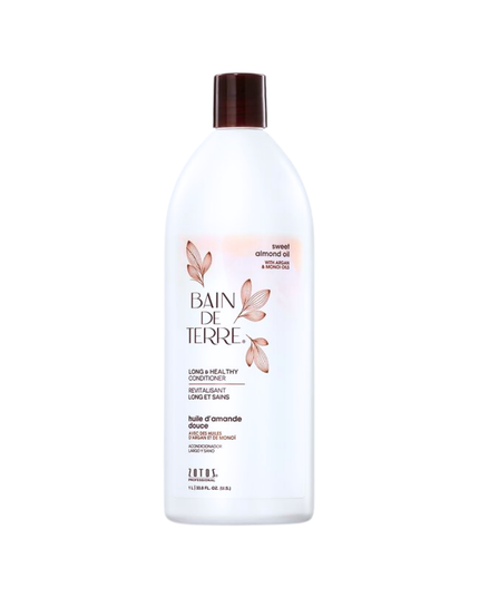 Bain de Terre's Sweet Almond Oil Long &  Healthy Conditioner richly conditions and strengthens hair, making it over 4X more resistant to breakage.* Lavishes hair in beautifying oils & lush botanical scents for soft, sumptuous, silky hair. Paraben-free. Color-safe.