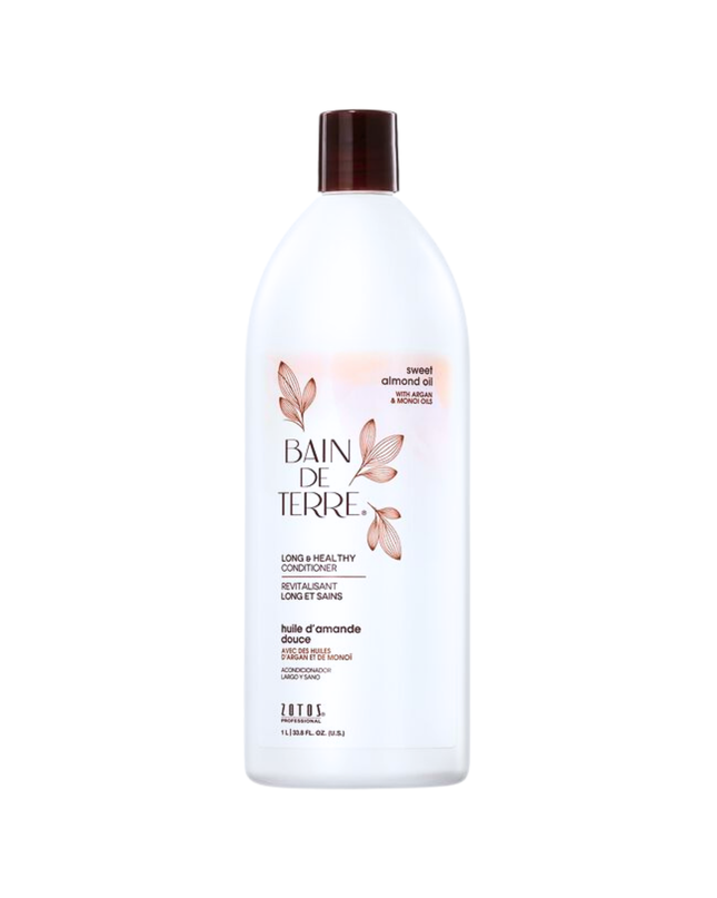 Bain de Terre's Sweet Almond Oil Long &  Healthy Conditioner richly conditions and strengthens hair, making it over 4X more resistant to breakage.* Lavishes hair in beautifying oils & lush botanical scents for soft, sumptuous, silky hair. Paraben-free. Color-safe.