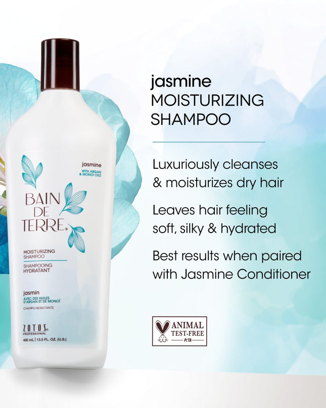 Bain de Terre's Jasmine Shampoo luxuriously cleanses & moisturizes dry hair. Lavishes hair in beautifying oils & lush botanical scents for soft, sumptuous, silky hair. Paraben-free. Color-safe.