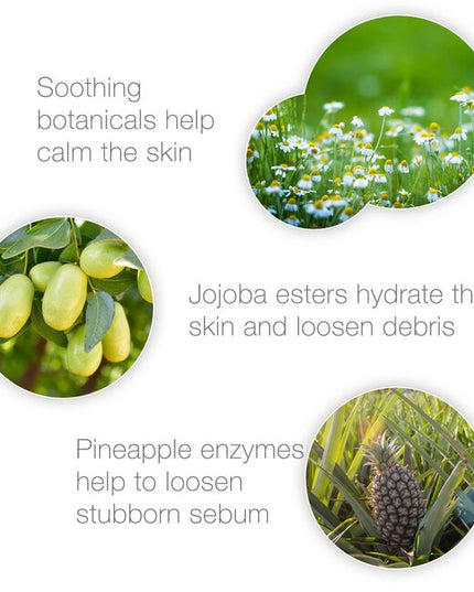 This next generation formula helps to gently prepare the skin for extractions. Jojoba esters combine with sodium PCA and sodium hyaluronate to hydrate the skin and loosen debris, helping to facilitate gentle extraction and deep cleansing. Pineapple enzymes in a slightly alkaline formula help to loosen stubborn sebum, while soothing botanicals including arnica, calendula, chamomile and gotu kola help calm the skin. Tea tree and lactobacillus ferment help to maintain skin balance, while antioxidant noni extra