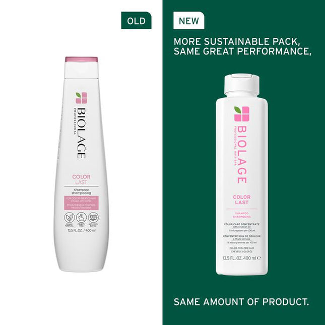 ColorLast Shampoo for Color-Treated Hair is a gentle, low-pH formula designed to cleanse color-treated hair while preserving color depth, tone, and shine. Infused with a color care concentrate of soybean oil and stearic acid, it delivers essential nourishment and protection to maintain lasting color and high shine. This shampoo helps prevent color fade for up to 4 weeks*, provides 35% more shine after one use**, and leaves hair 13X smoother** and twice as strong** after just one application**.