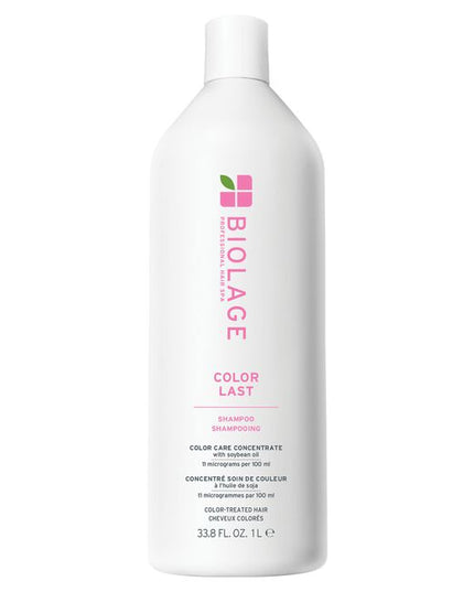 ColorLast Shampoo for Color-Treated Hair is a gentle, low-pH formula designed to cleanse color-treated hair while preserving color depth, tone, and shine. Infused with a color care concentrate of soybean oil and stearic acid, it delivers essential nourishment and protection to maintain lasting color and high shine. This shampoo helps prevent color fade for up to 4 weeks*, provides 35% more shine after one use**, and leaves hair 13X smoother** and twice as strong** after just one application**.