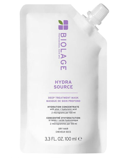 Hydra Source Deep Treatment Mask for Dry Hair is a lightweight, weekly hair treatment designed to restore moisture and smoothness to dehydrated hair. Infused with a hydrating concentrate of micro-filtered aloe vera and fermented hyaluronic acid, this mask delivers intense hydration, leaving hair feeling softer, healthier, and more manageable.