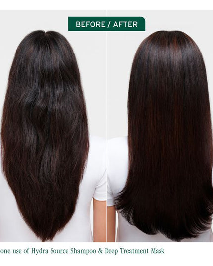Hydra Source Deep Treatment Mask for Dry Hair is a lightweight, weekly hair treatment designed to restore moisture and smoothness to dehydrated hair. Infused with a hydrating concentrate of micro-filtered aloe vera and fermented hyaluronic acid, this mask delivers intense hydration, leaving hair feeling softer, healthier, and more manageable.