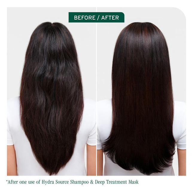 Hydra Source Deep Treatment Mask for Dry Hair is a lightweight, weekly hair treatment designed to restore moisture and smoothness to dehydrated hair. Infused with a hydrating concentrate of micro-filtered aloe vera and fermented hyaluronic acid, this mask delivers intense hydration, leaving hair feeling softer, healthier, and more manageable.