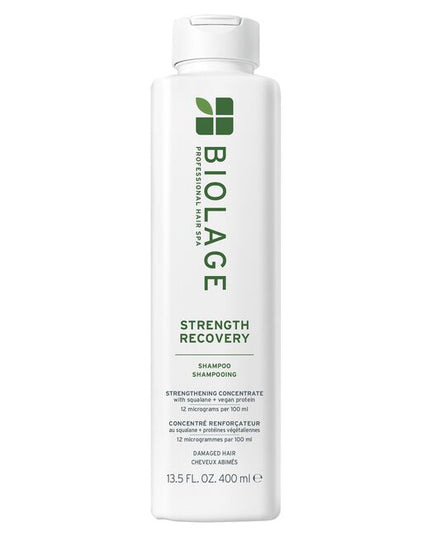 Strength Recovery Shampoo for Damaged Hair is a gentle, fortifying cleanser infused with a micro-dosed concentrate of olive squalane and vegan proteins. This shampoo is designed to reduce breakage and add strength to damaged strands while detangling and providing supreme softness and hydration. With regular use, it helps restore hair’s natural movement and softness, making it 3x stronger after just one use*.