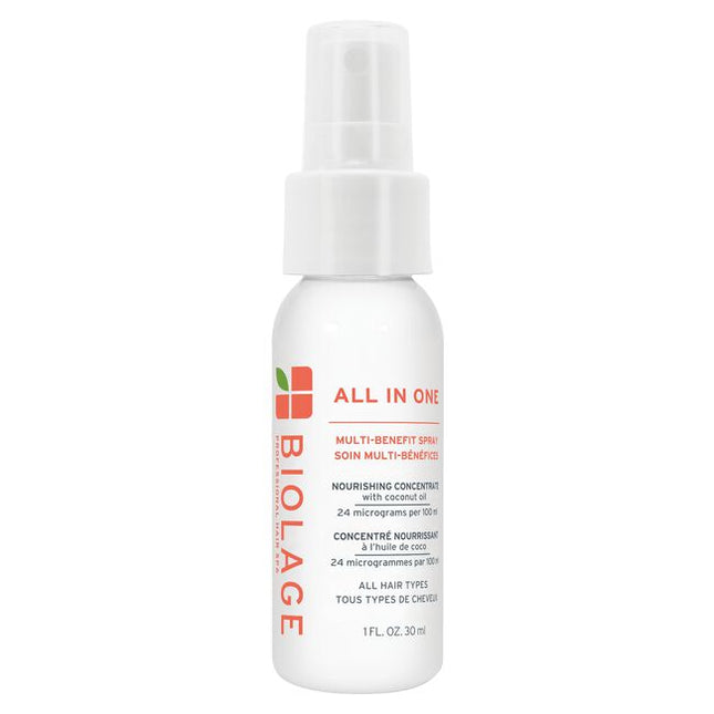 All-In-One Multi-Benefit Spray for All Hair Types is a lightweight, fast-absorbing leave-in spray that serves as the ultimate primer for all hair types. Infused with a nourishing concentrate of pressed coconut oil, this versatile spray provides heat protection, enhances shine, softness, and smoothness, while also controlling frizz, static, and flyaways. It effectively seals split ends and offers 14 times more conditioning, smoother hair, and better detangling compared to non-conditioning shampoo*.