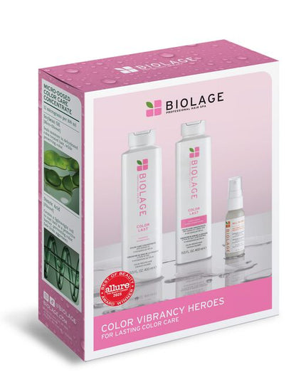Discover the ultimate regimen for maintaining radiant, long-lasting hair color while providing comprehensive, multi-benefit care with the Biolage Color Last & All-In-One Essential Kit. This intentional collection seamlessly blends the best of science and nature, offering a serene and trusted solution to protect your vibrant hues and transform your hair's overall health and manageability. Keep your color fresh and your strands feeling cared for, every single day.